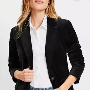 LOFT Black Velvet Relaxed Fit Women's Blazer - 16 Tall